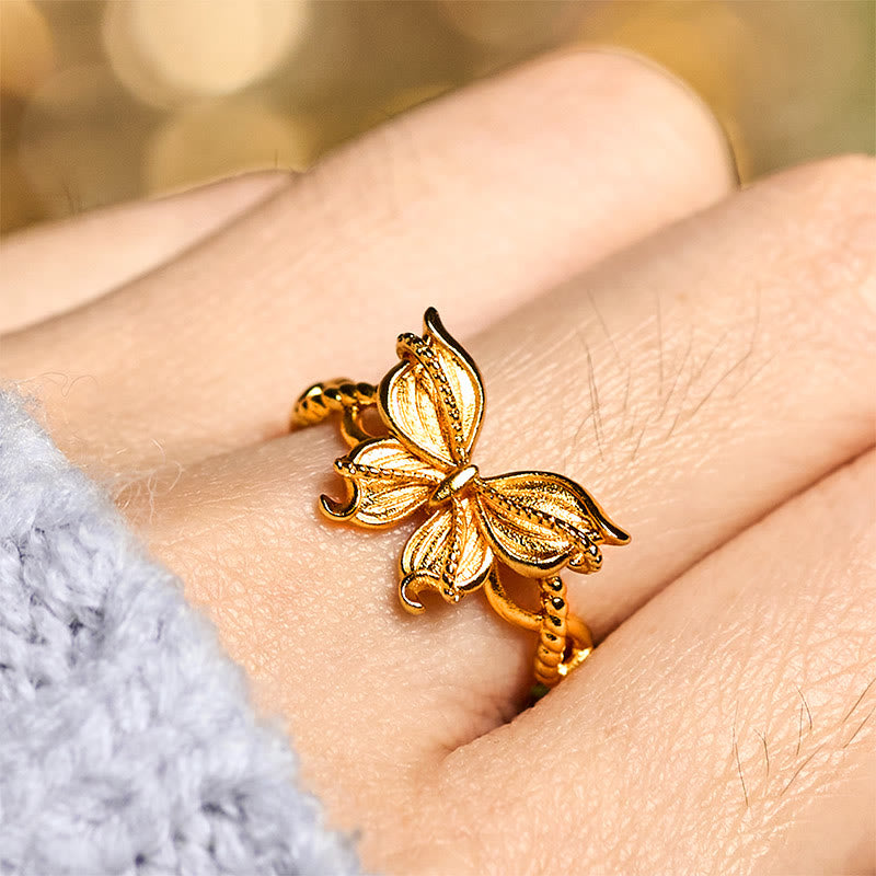 Nimara Ritual 24k Gold Plated Brass Butterfly Symbol Adjustable Love Ring