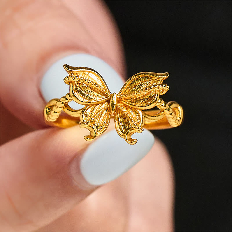 Nimara Ritual 24k Gold Plated Brass Butterfly Symbol Adjustable Love Ring