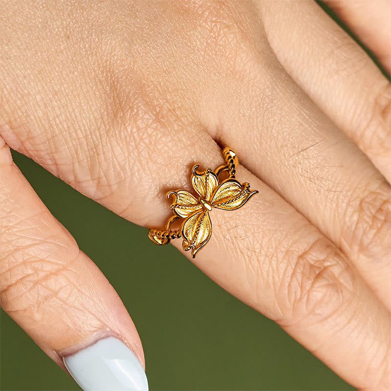 Nimara Ritual 24k Gold Plated Brass Butterfly Symbol Adjustable Love Ring