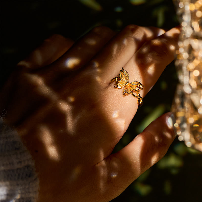 Nimara Ritual 24k Gold Plated Brass Butterfly Symbol Adjustable Love Ring