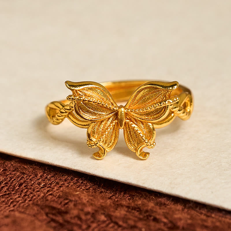 Nimara Ritual 24k Gold Plated Brass Butterfly Symbol Adjustable Love Ring