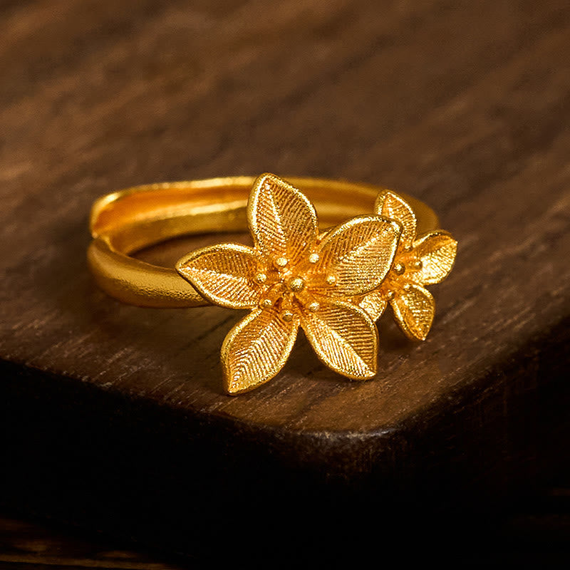 Nimara Ritual Lilac Flower Adjustable 24k Gold Plated Copper Brass Ring