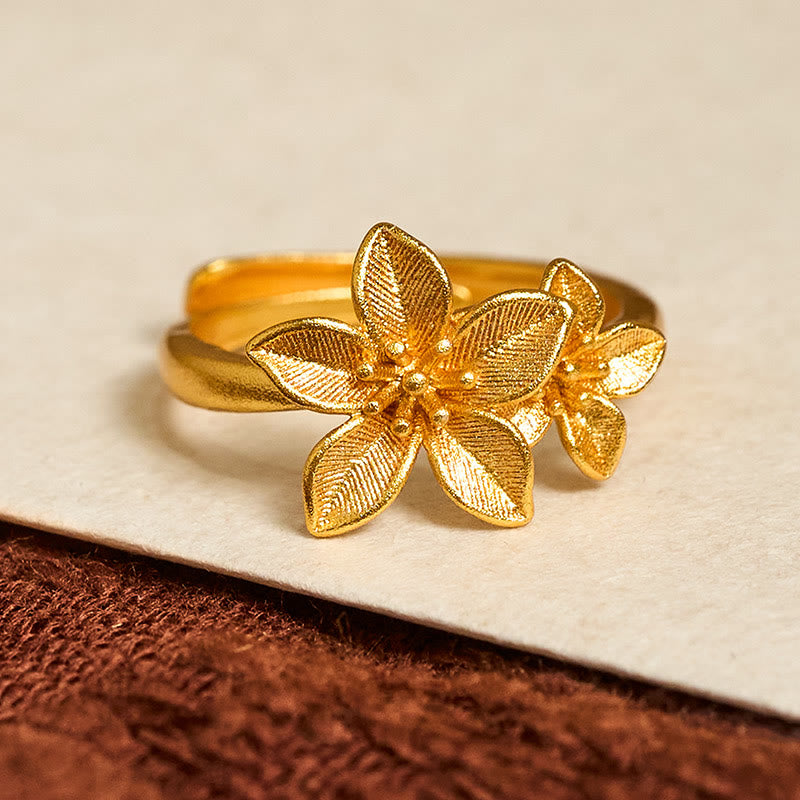 Nimara Ritual Lilac Flower Adjustable 24k Gold Plated Copper Brass Ring