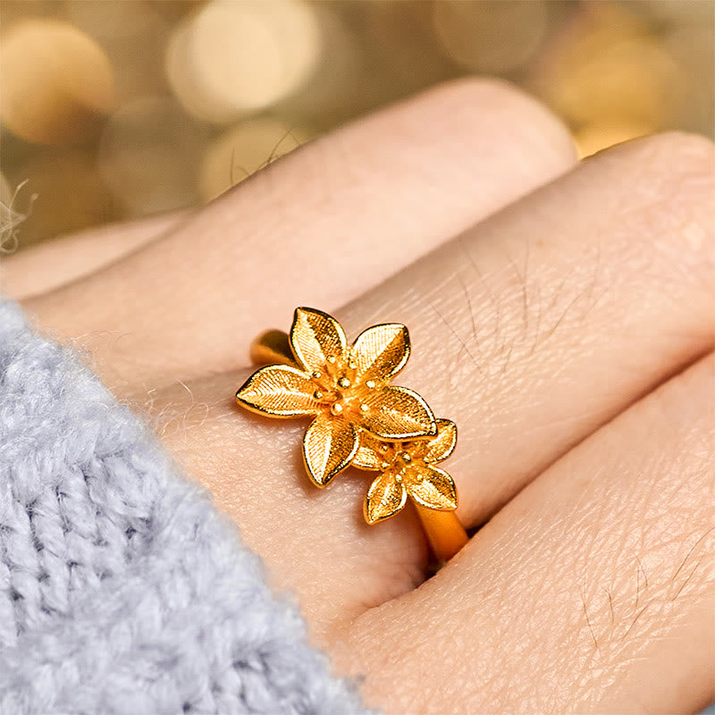 Nimara Ritual Lilac Flower Adjustable 24k Gold Plated Copper Brass Ring