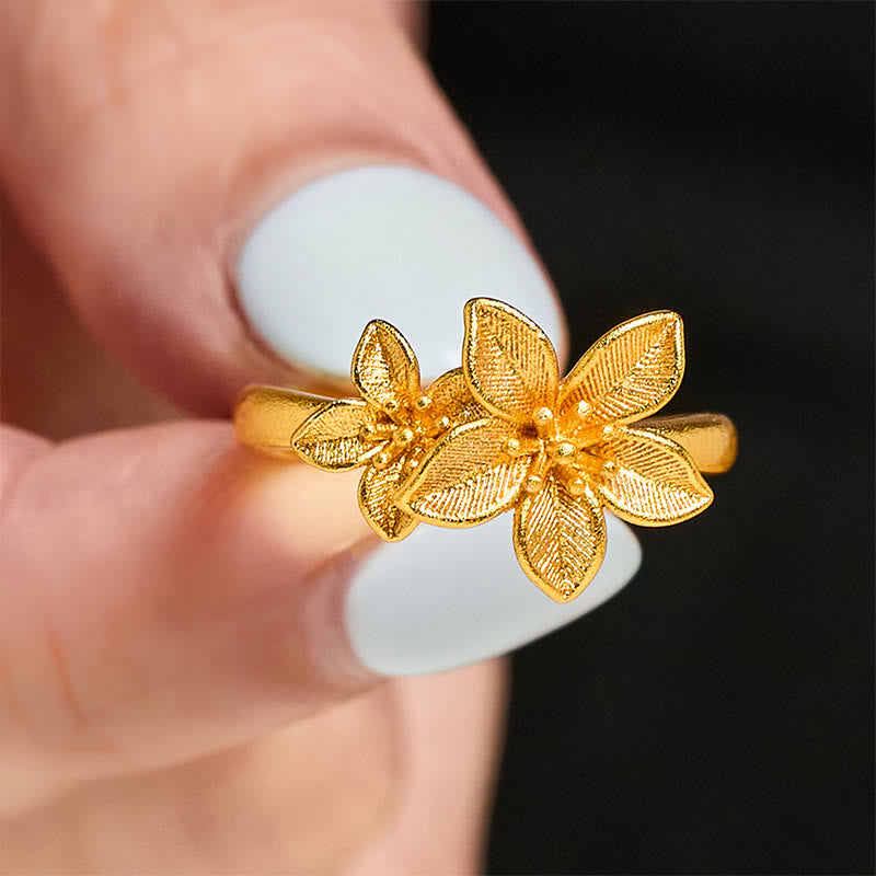 Nimara Ritual Lilac Flower Adjustable 24k Gold Plated Copper Brass Ring