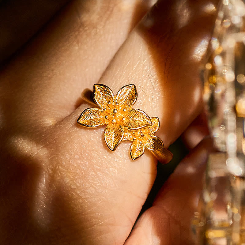Nimara Ritual Lilac Flower Adjustable 24k Gold Plated Copper Brass Ring