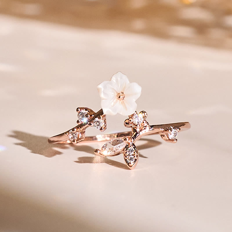 Nimara Ritual White Flower Design Adjustable Healing Copper Ring