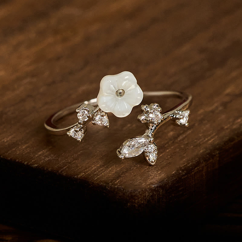 Nimara Ritual White Flower Design Adjustable Healing Copper Ring