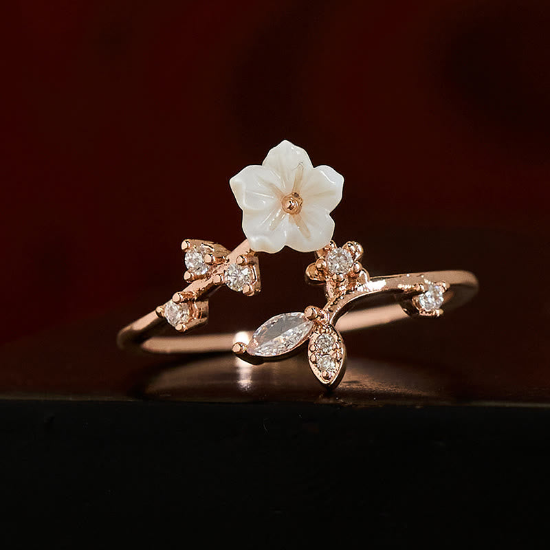 Nimara Ritual White Flower Design Adjustable Healing Copper Ring