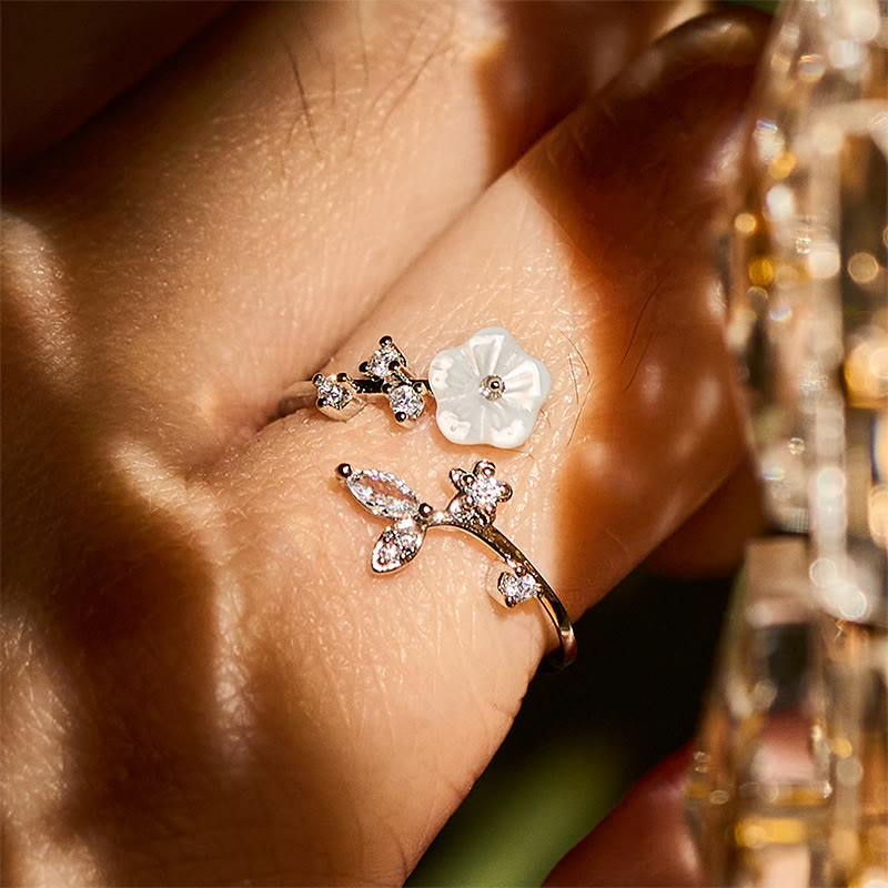 Nimara Ritual White Flower Design Adjustable Healing Copper Ring