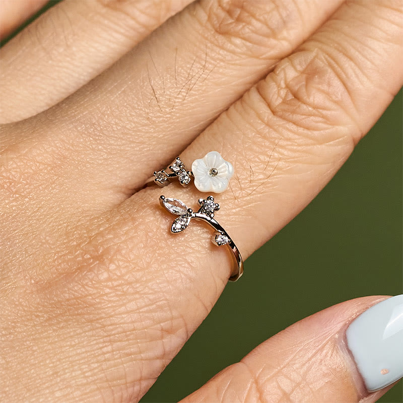Nimara Ritual White Flower Design Adjustable Healing Copper Ring