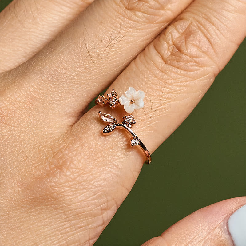 Nimara Ritual White Flower Design Adjustable Healing Copper Ring