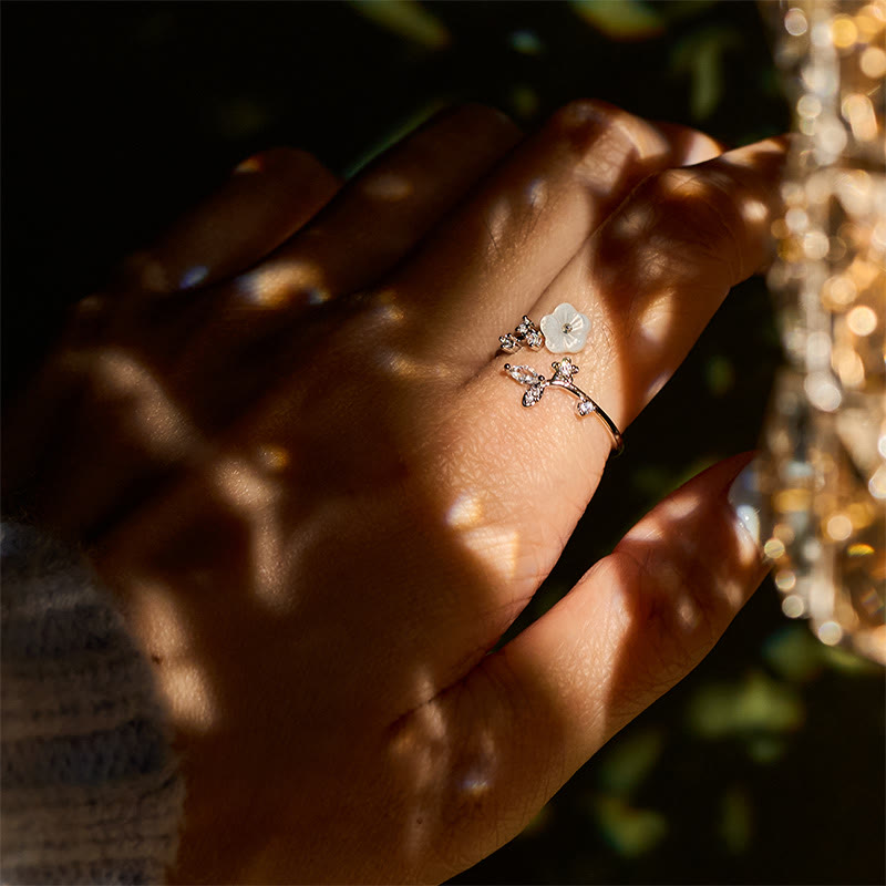 Nimara Ritual White Flower Design Adjustable Healing Copper Ring