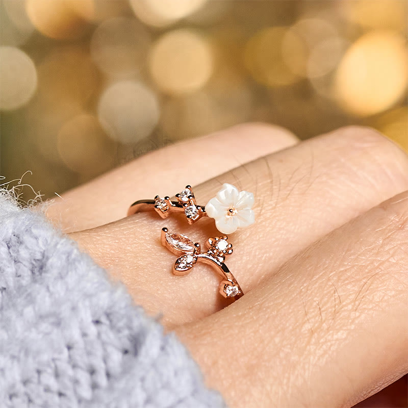 Nimara Ritual White Flower Design Adjustable Healing Copper Ring