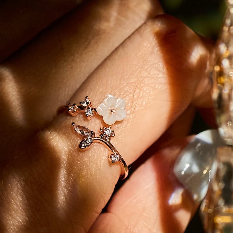Nimara Ritual White Flower Design Adjustable Healing Copper Ring