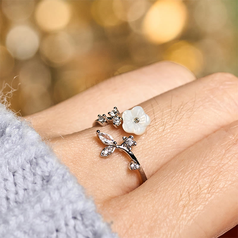 Nimara Ritual White Flower Design Adjustable Healing Copper Ring