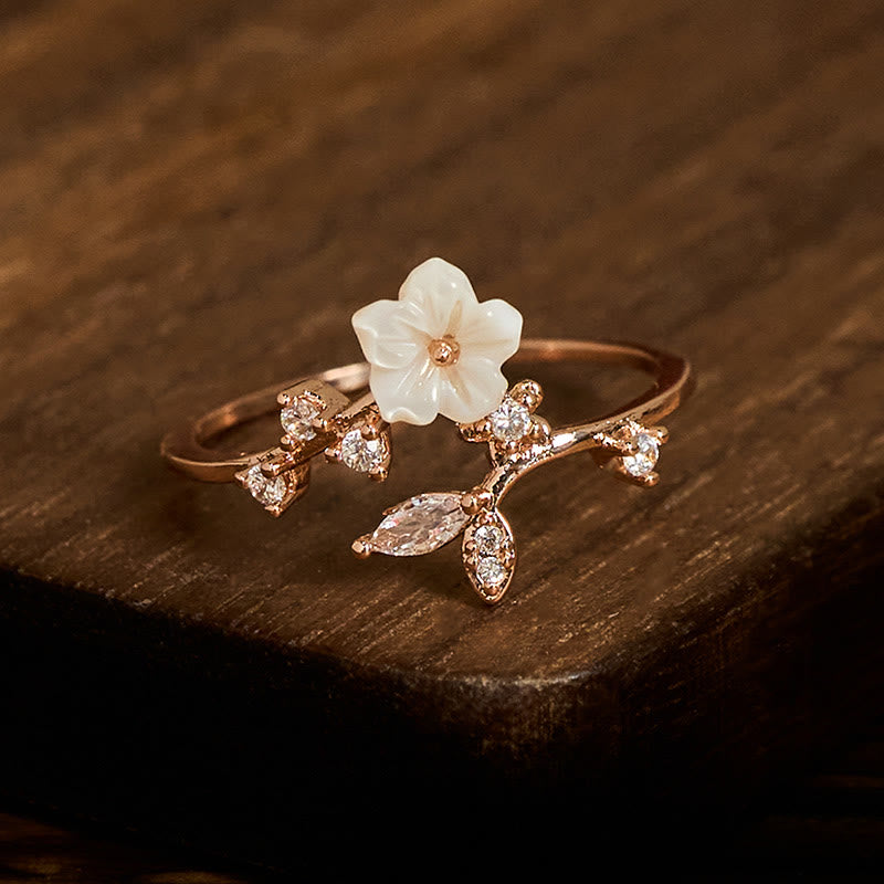 Nimara Ritual White Flower Design Adjustable Healing Copper Ring