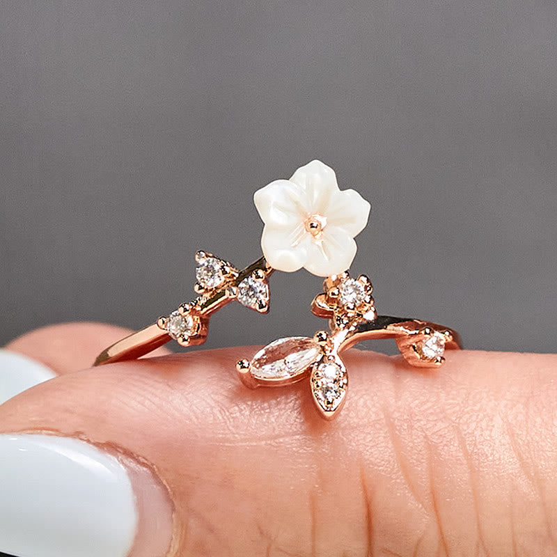 Nimara Ritual White Flower Design Adjustable Healing Copper Ring