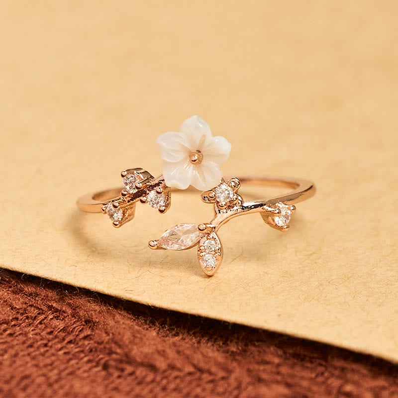 Nimara Ritual White Flower Design Adjustable Healing Copper Ring