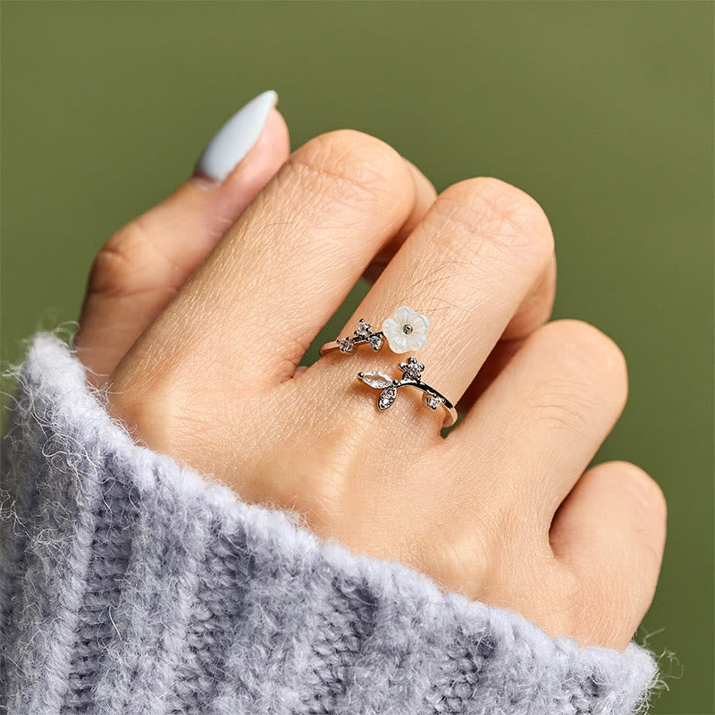 Nimara Ritual White Flower Design Adjustable Healing Copper Ring