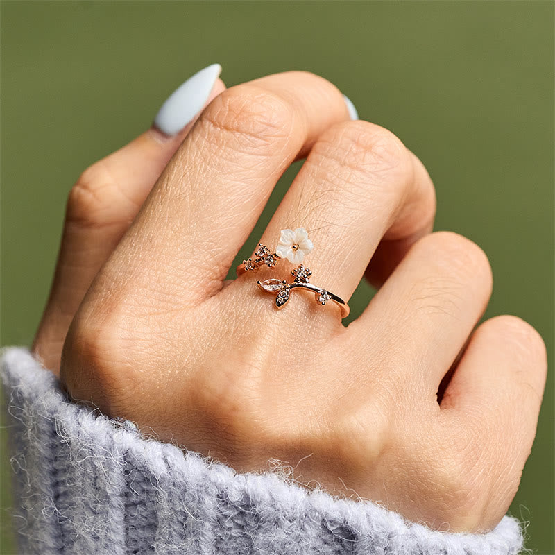 Nimara Ritual White Flower Design Adjustable Healing Copper Ring