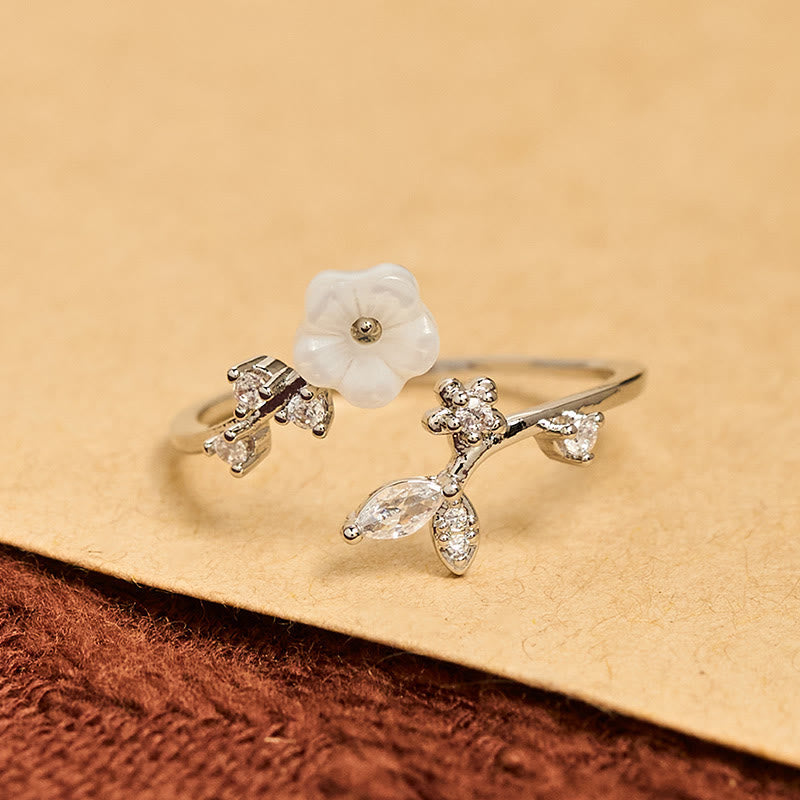 Nimara Ritual White Flower Design Adjustable Healing Copper Ring