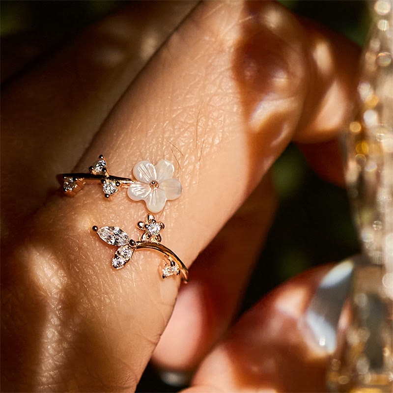 Nimara Ritual 925 Sterling Silver White Flower Design Adjustable Blessing Ring