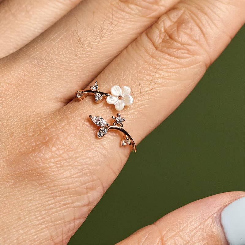 Nimara Ritual 925 Sterling Silver White Flower Design Adjustable Blessing Ring