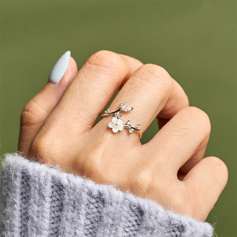 Nimara Ritual 925 Sterling Silver White Flower Design Adjustable Blessing Ring
