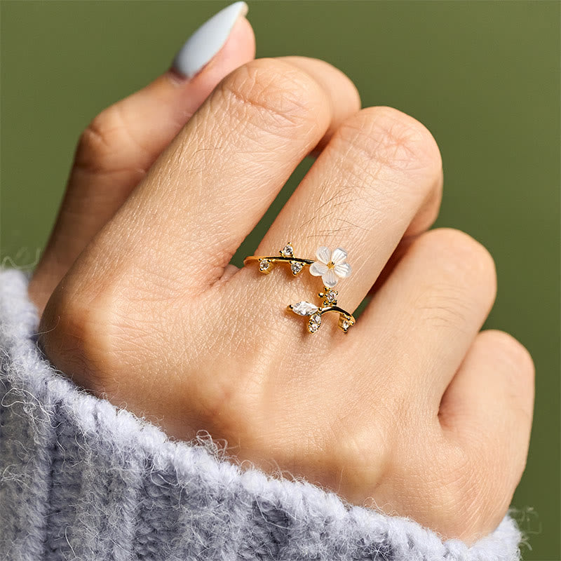 Nimara Ritual 925 Sterling Silver White Flower Design Adjustable Blessing Ring