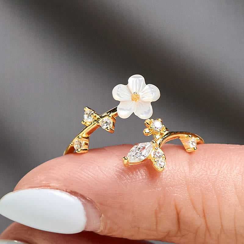 Nimara Ritual 925 Sterling Silver White Flower Design Adjustable Blessing Ring