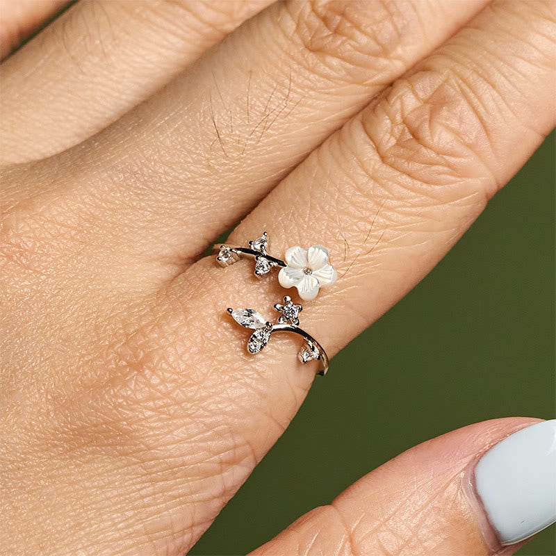 Nimara Ritual 925 Sterling Silver White Flower Design Adjustable Blessing Ring