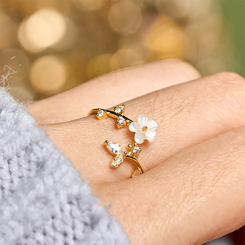 Nimara Ritual 925 Sterling Silver White Flower Design Adjustable Blessing Ring