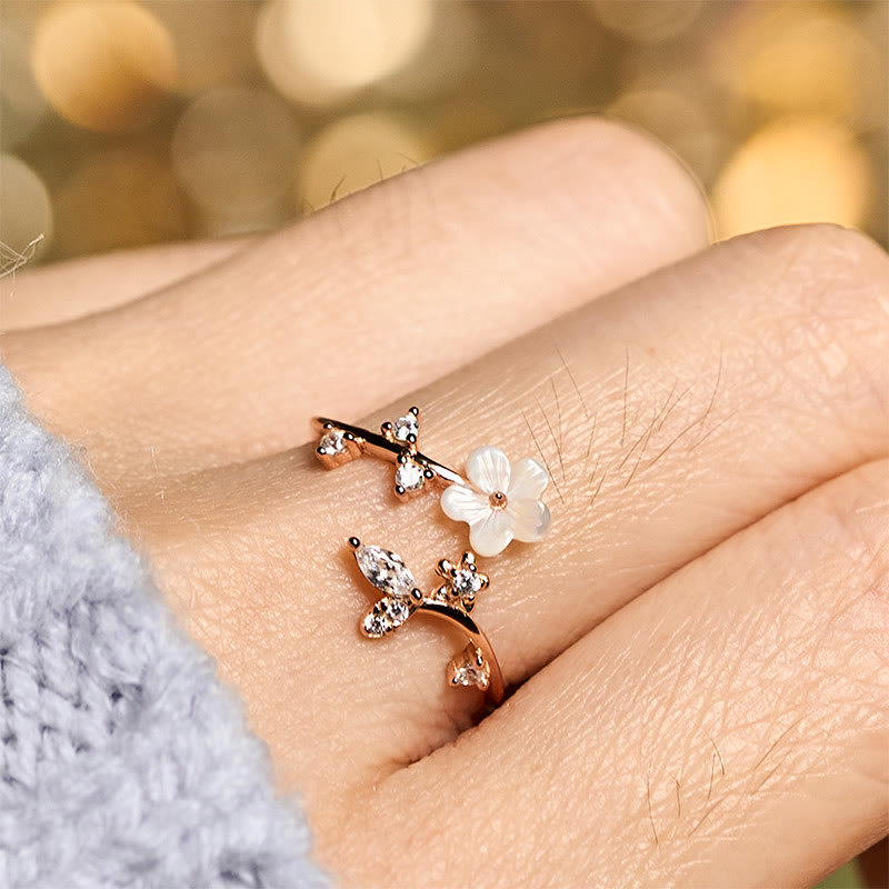 Nimara Ritual 925 Sterling Silver White Flower Design Adjustable Blessing Ring
