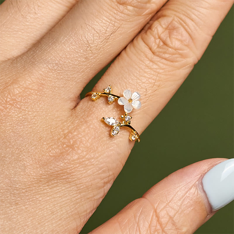 Nimara Ritual 925 Sterling Silver White Flower Design Adjustable Blessing Ring