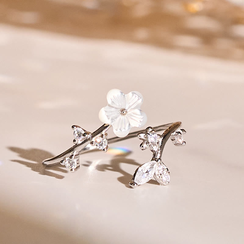 Nimara Ritual 925 Sterling Silver White Flower Design Adjustable Blessing Ring