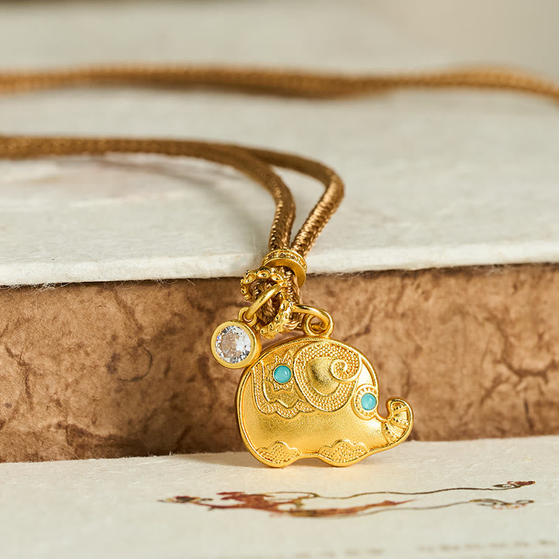 Nimara Ritual "May Strength Be With You" 24k Gold Plated Brass Elephant Necklace Includes Gift Message Card