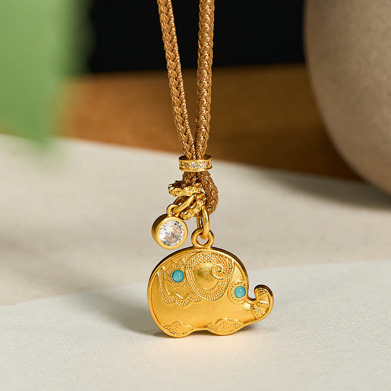 Nimara Ritual 24k Gold Plated Brass Elephant Symbol Braided Cord Strength Necklace Pendant