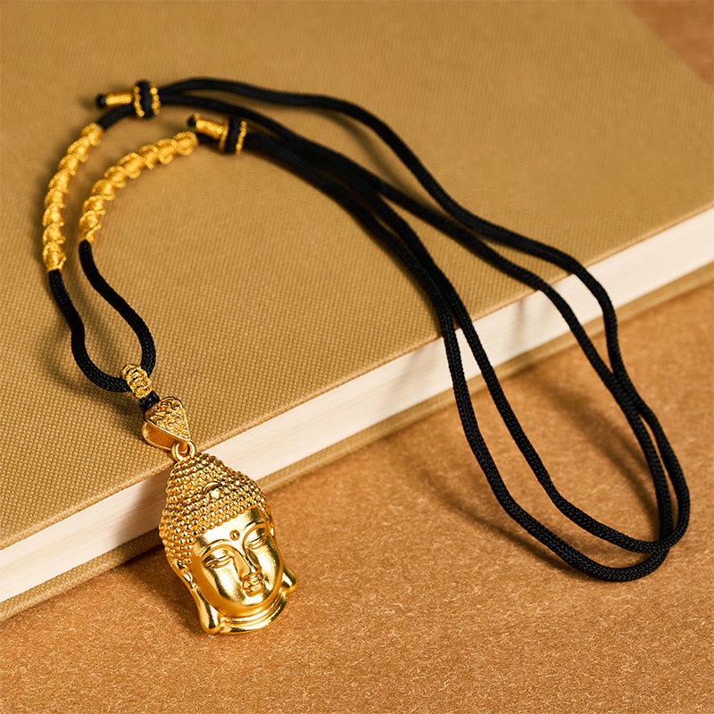 Nimara Ritual 24k Gold Plated Brass Buddha Symbol Braided Cord Serenity Necklace Pendant