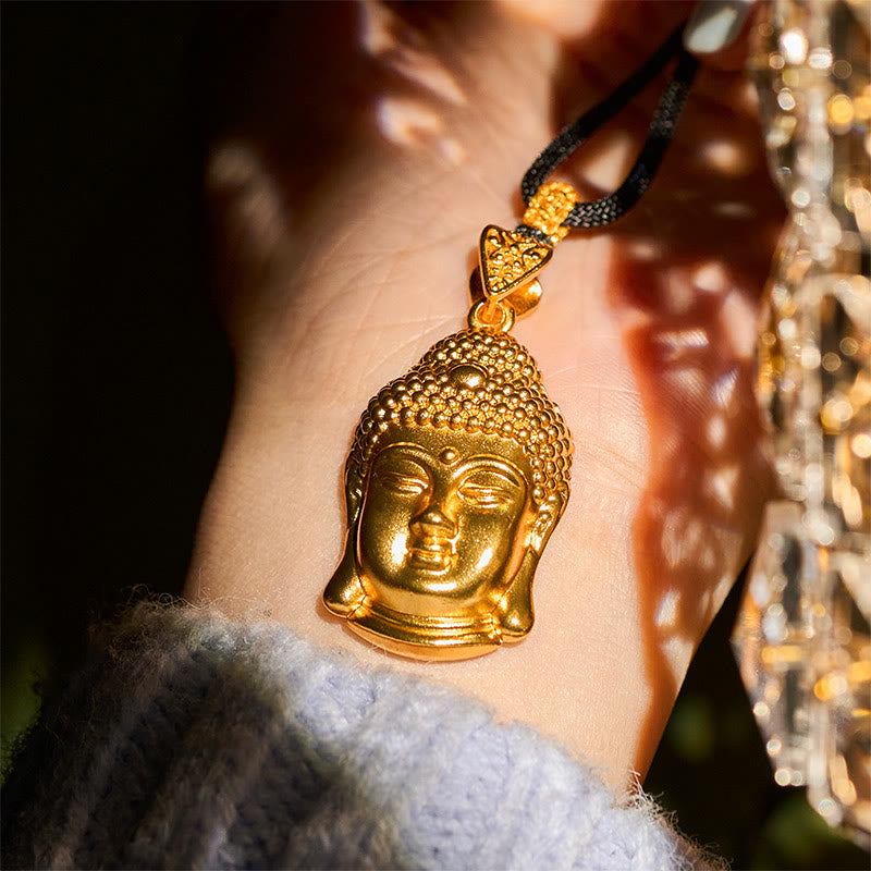 Nimara Ritual 24k Gold Plated Brass Buddha Symbol Braided Cord Serenity Necklace Pendant