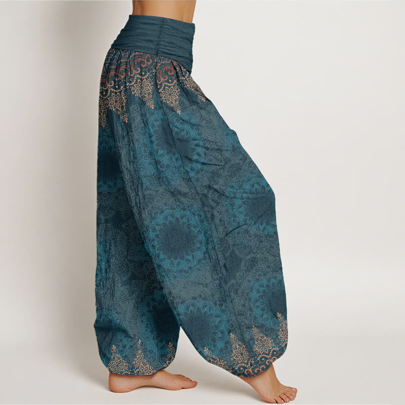 Nimara Ritual Cotton Triangular Mandala Patterns Women's Elastic Waist Harem Pants