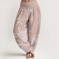 Nimara Ritual Cotton Pink And White Lotus Women's Elastic Waist Harem Pants