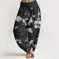 Nimara Ritual Cotton White Lines Spots Tie-Dye Pattern Women's Elastic Waist Harem Pants