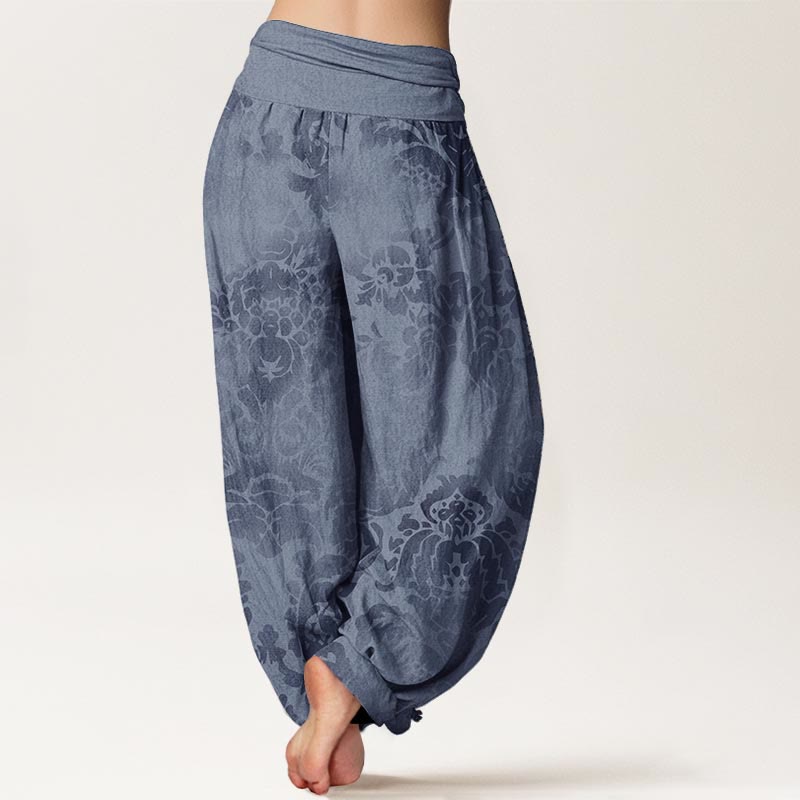 Nimara Ritual Cotton Casual Flower Leaves Design Women's Elastic Waist Harem Pants