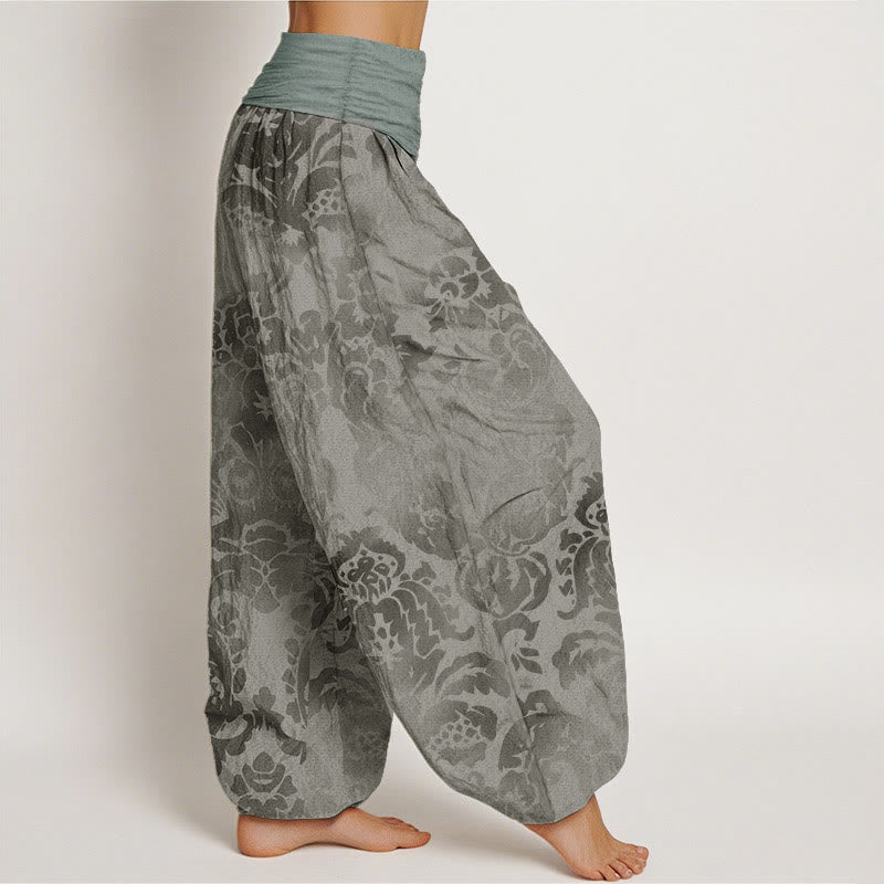 Nimara Ritual Cotton Casual Flower Leaves Design Women's Elastic Waist Harem Pants