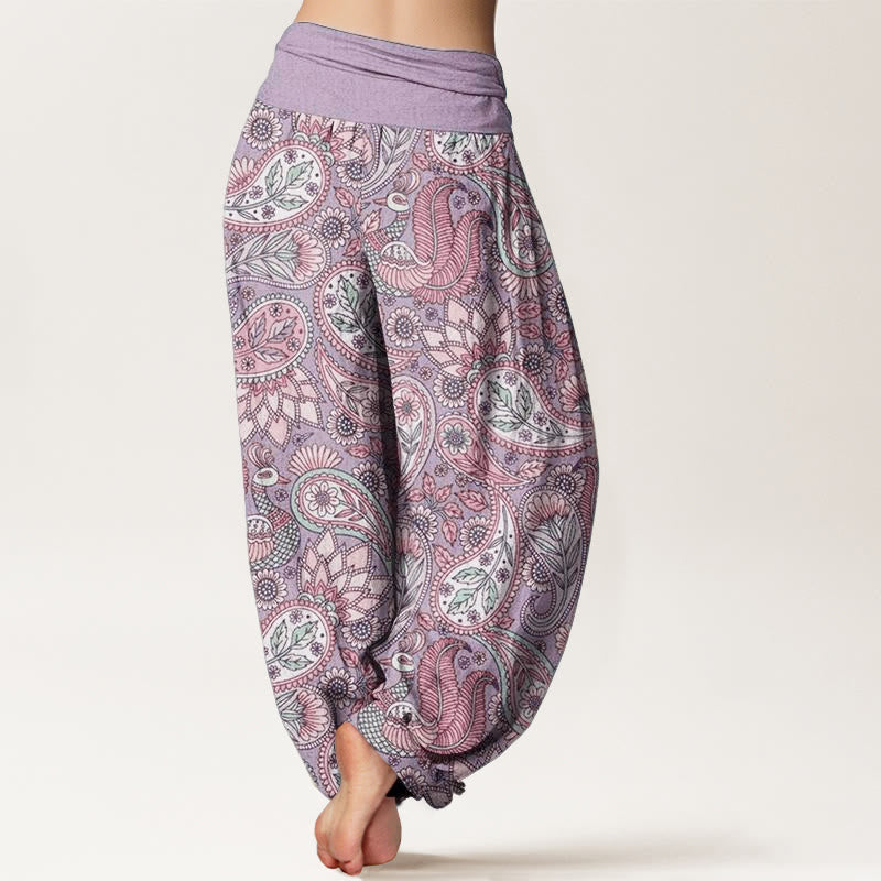 Nimara Ritual Cotton Cashew Flower Peacock Sunflower Design Women's Elastic Waist Harem Pants