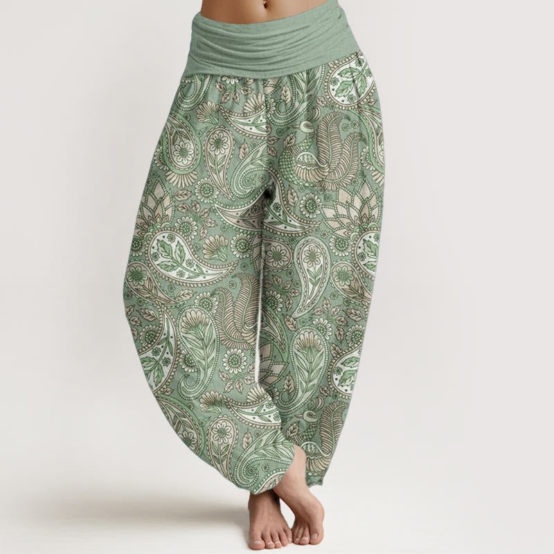 Nimara Ritual Cotton Cashew Flower Peacock Sunflower Design Women's Elastic Waist Harem Pants