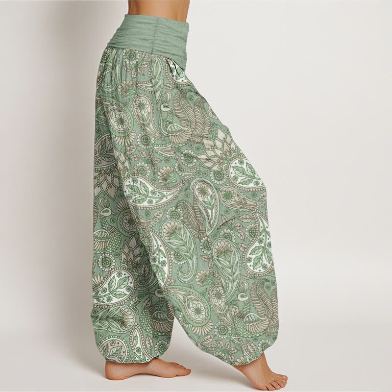 Nimara Ritual Cotton Cashew Flower Peacock Sunflower Design Women's Elastic Waist Harem Pants