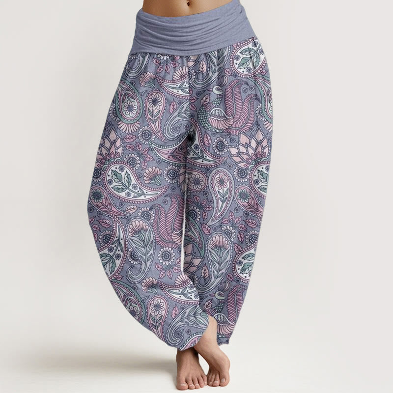 Nimara Ritual Cotton Cashew Flower Peacock Sunflower Design Women's Elastic Waist Harem Pants