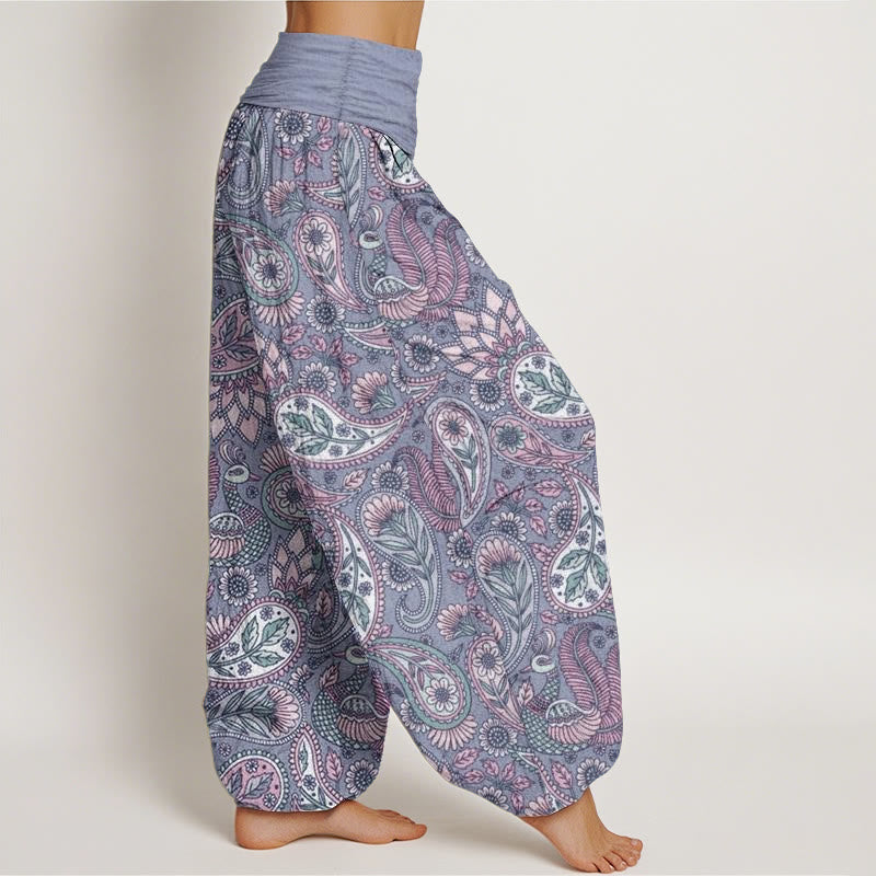 Nimara Ritual Cotton Cashew Flower Peacock Sunflower Design Women's Elastic Waist Harem Pants